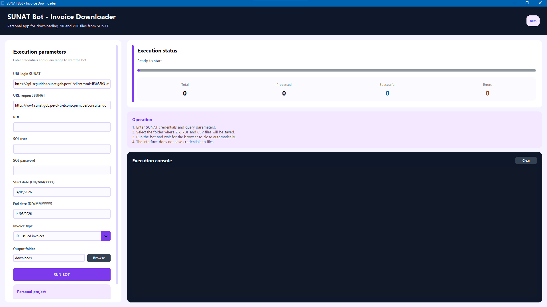 SUNAT Electronic Invoices Downloader